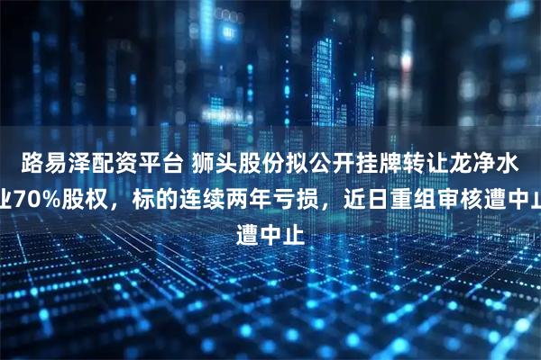 路易泽配资平台 狮头股份拟公开挂牌转让龙净水业70%股权，标的连续两年亏损，近日重组审核遭中止